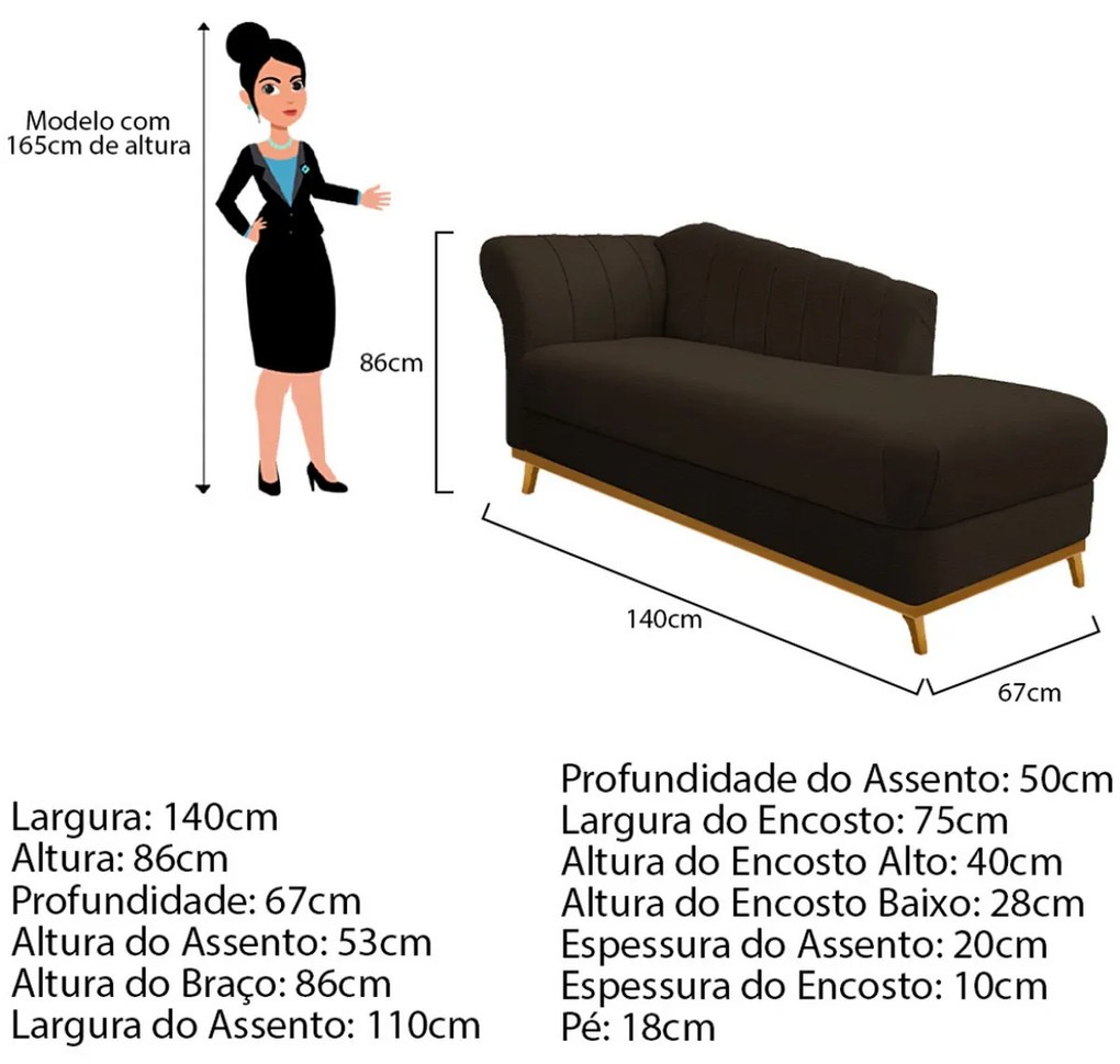 Recamier Vanessa 140cm Lado Direito Corano Marrom - ADJ Decor