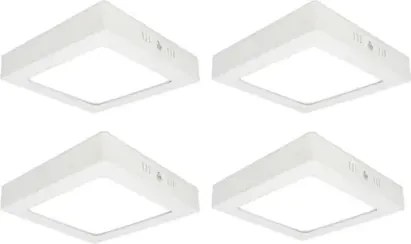Kit 4 Plafons LED Sobrepor Quadrado 12W 780lm Branco 17cm