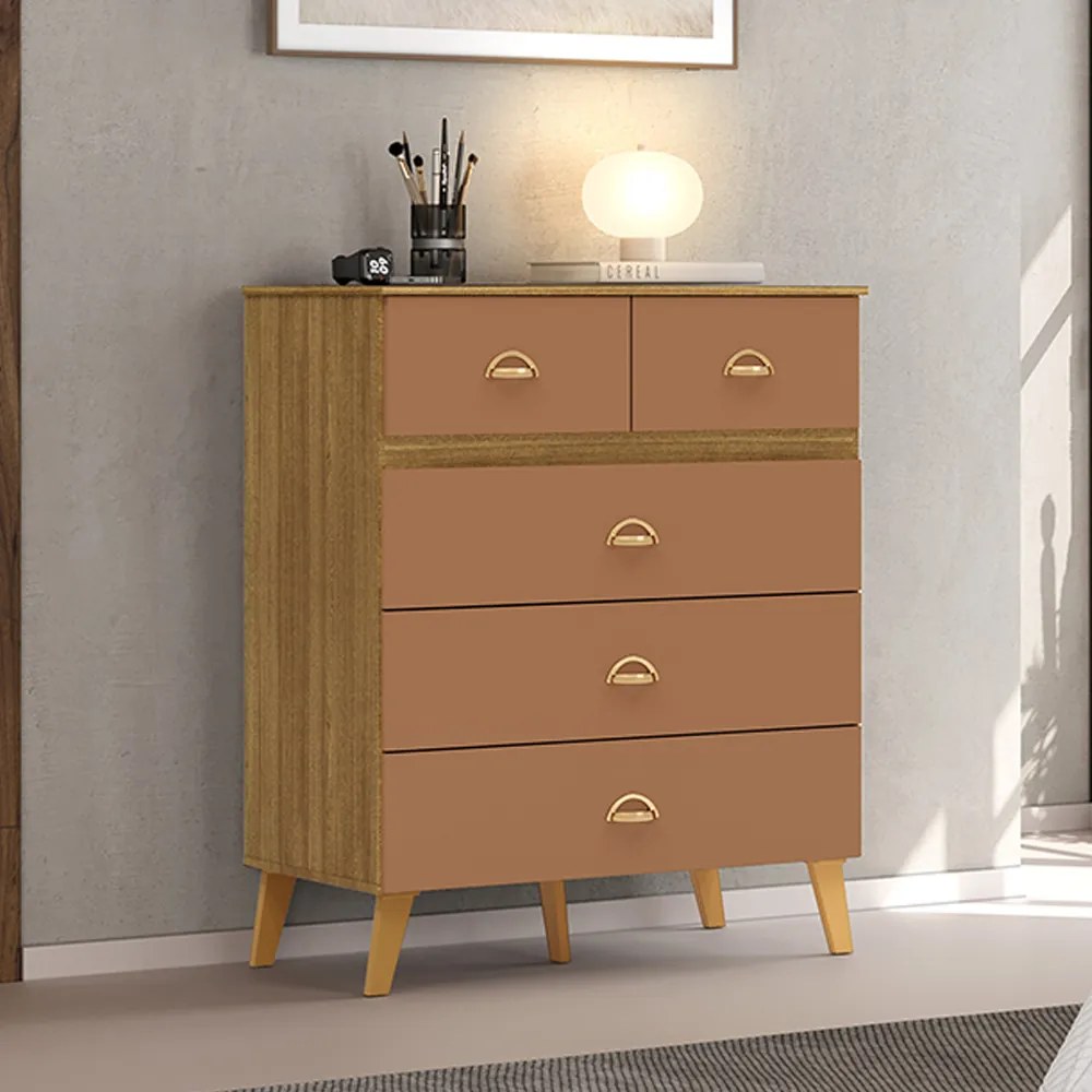 Cômoda Quarto 91cm com 5 Gavetas Isadora V01 - D'Rossi - Naturale e Camarim