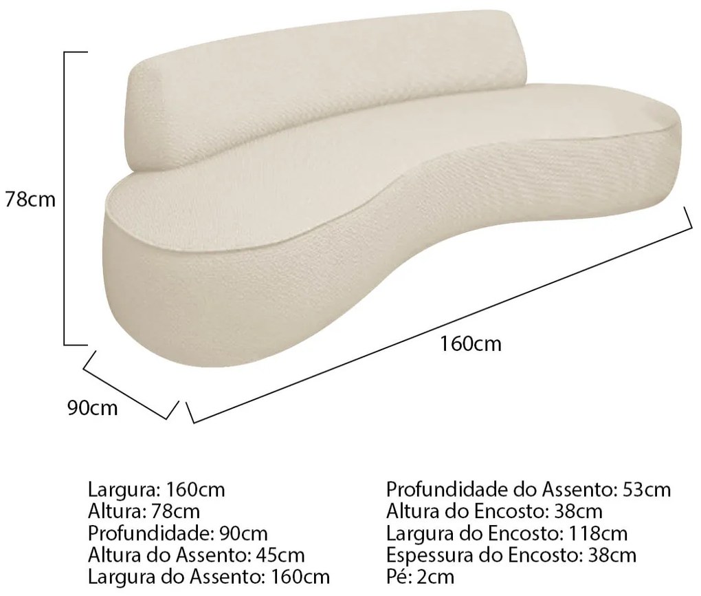 Sofá Curvo 2 Lugares Sala de Estar Recepção Escritório Amsterdã 160cm Corano - ADJ Decor