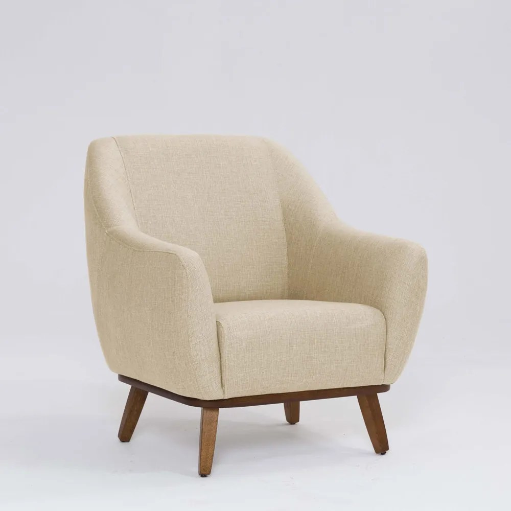 Poltrona Decorativa Pauline D07 Base Madeira Linho Marfim - D'Rossi