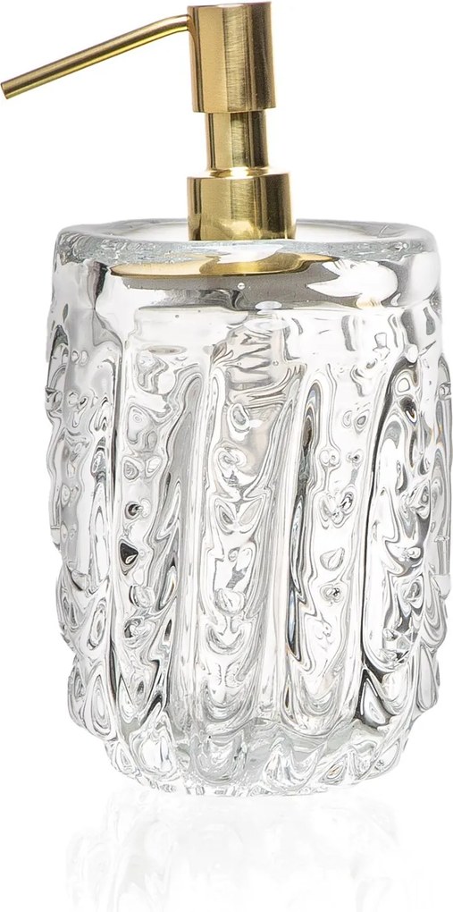 Porta Sabonete Líquido Murano Riviera M -  Detalhe Dourado  Cristal Transparente