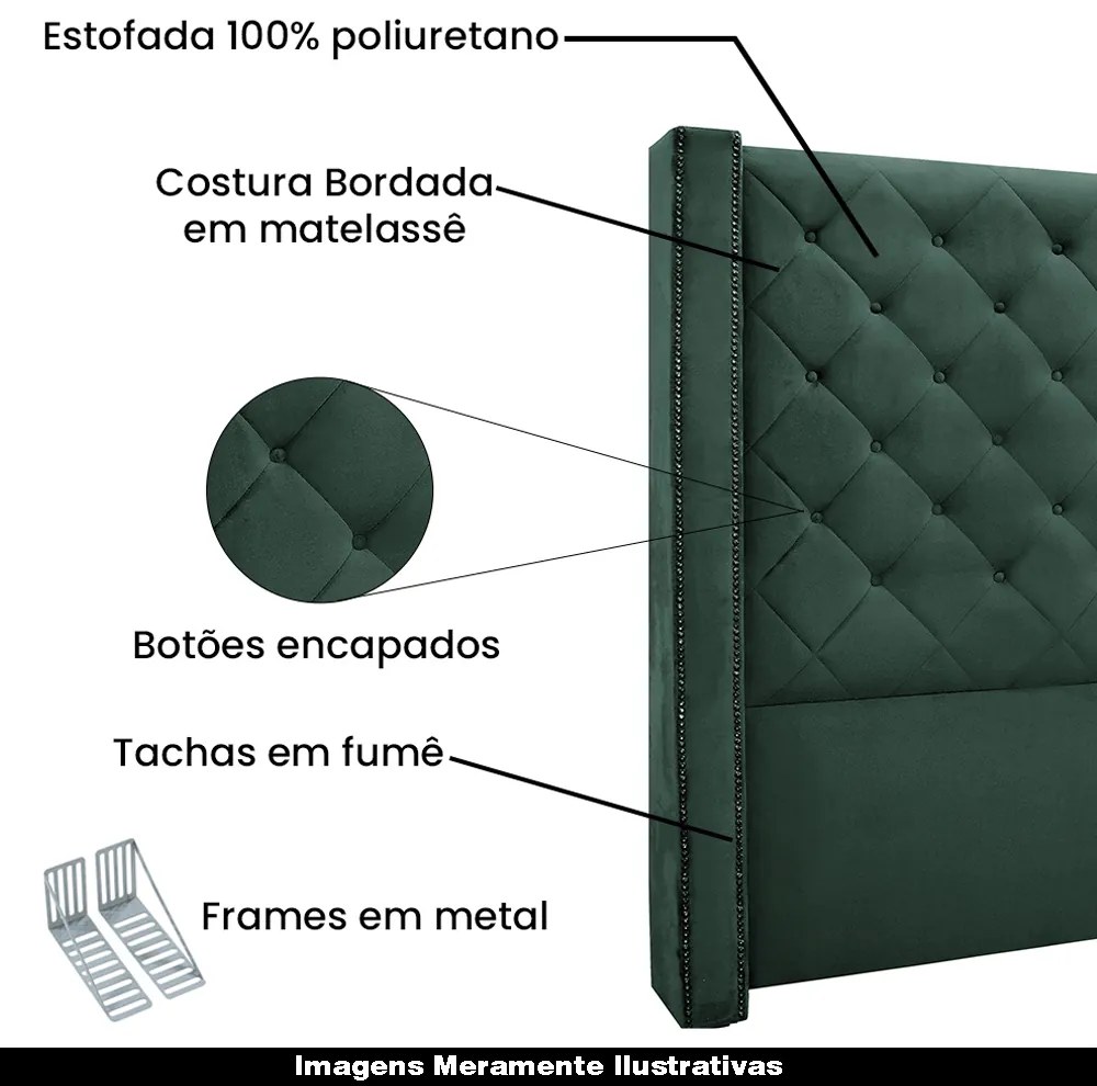 Cabeceira Decorativa King Size 2,19M Loewe Veludo Verde Floresta G63 - Gran Belo