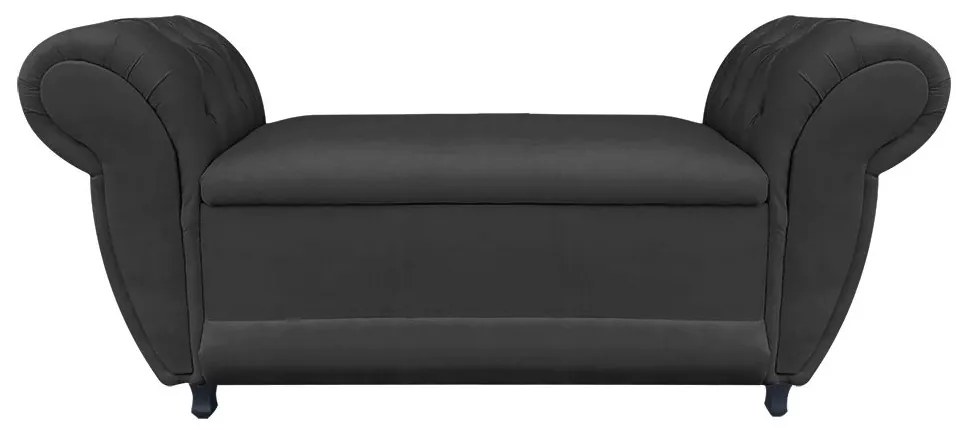 Recamier com Baú Grécia Namoradeira Calçadeira Suede Preto - D'Rossi