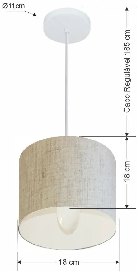 Lustre Pendente Cilíndrico Md-4046 Cúpula em Tecido 18x18cm Rustico Bege - Bivolt