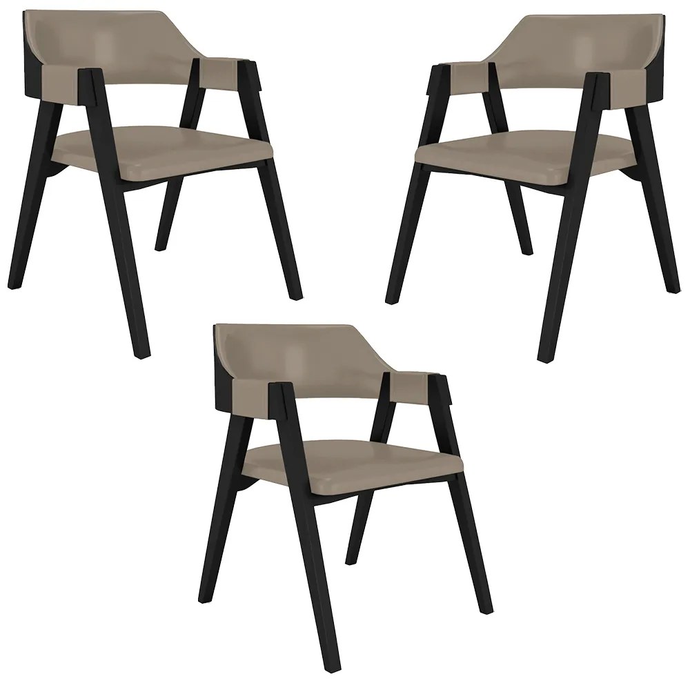 Kit 3 Cadeiras Sala de Jantar e Jogos Carteados Madeira Maciça Poker PU Nude/Preto G42 - Gran Belo