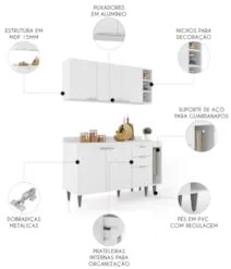 Armário de Cozinha Com Tampo CP08 140cm Pérola Branco Z34     - Mpozen