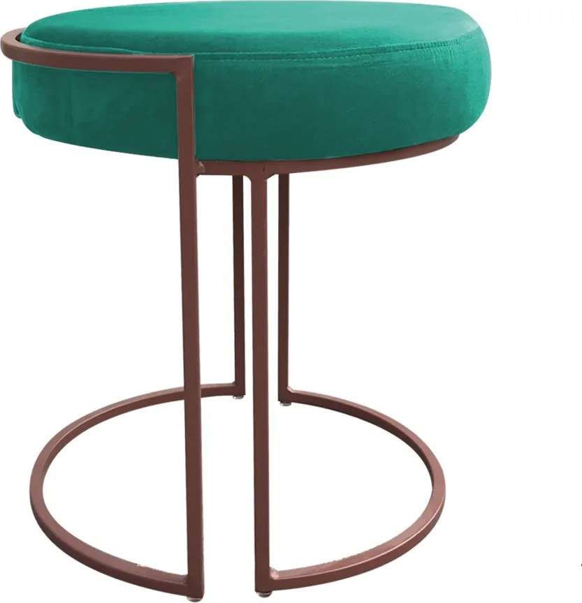 Puff Redondo Base Industrial Cobre Kit 2 Love Suede - Verde Turquesa