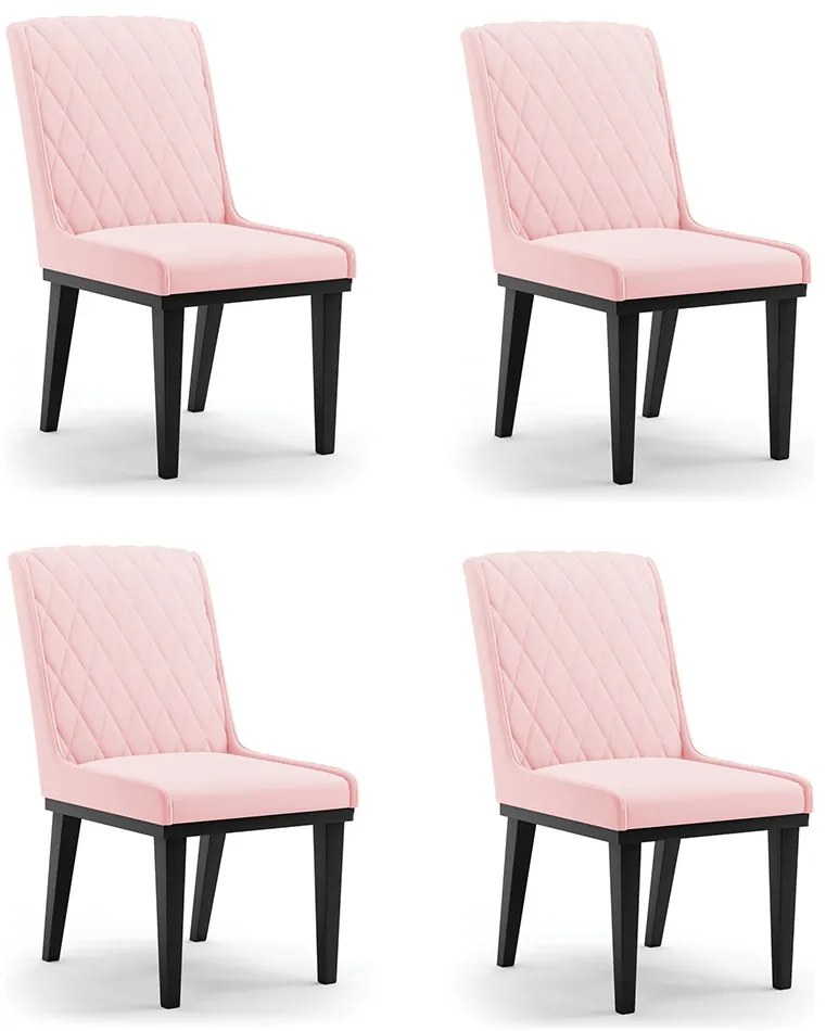 Cadeira Sala de Jantar Base Madeira Preto Kit 4 Sofia Suede Azul Marinho D03 - D'Rossi - Rosa Bebê