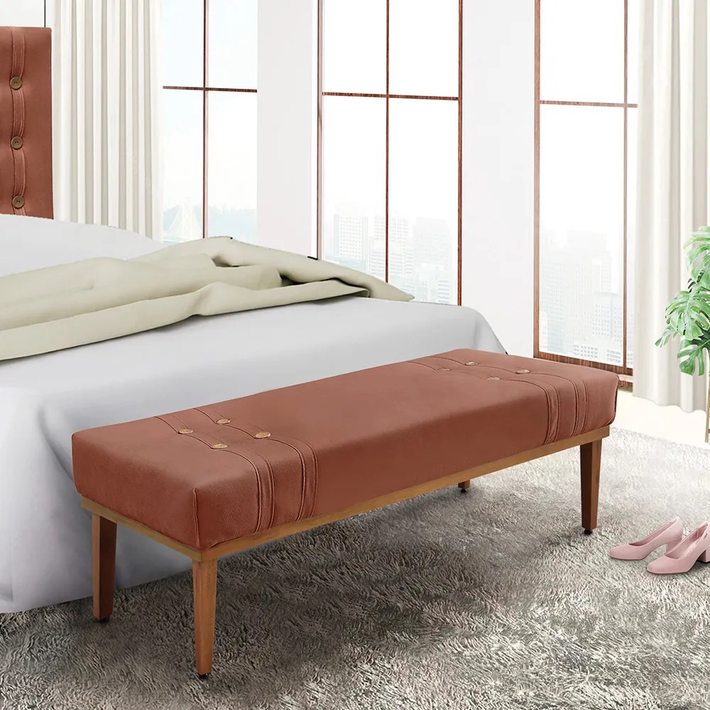 Divã Recamier Banco Base Madeira para Quarto Gênova 90cm Veludo S04 - D'Rossi - Cobre