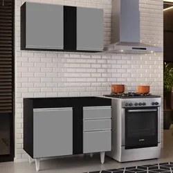Armário Aéreo Indiana e Balcão Para Pia 100cm Luziania Preto/Cinza - L