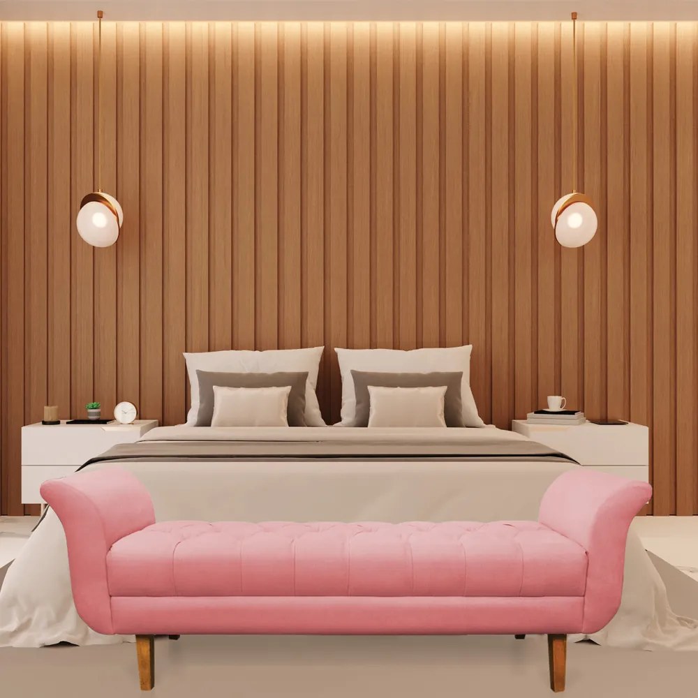 Recamier Olinda Suede 160 cm Pés Chanfrado Castanhos - D'Rossi - Rose