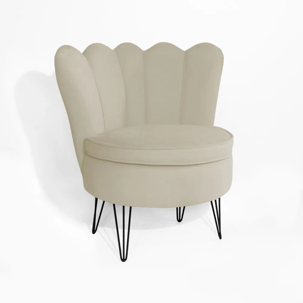 Conjunto 2 Poltrona Dália Pés Hairpin Legs Preto Veludo Bege