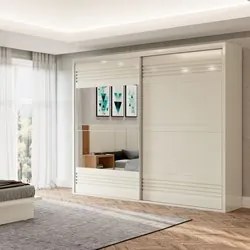 Guarda Roupa Casal com Espelho 267cm 2 Portas 100% MDF TW603E Off Whit