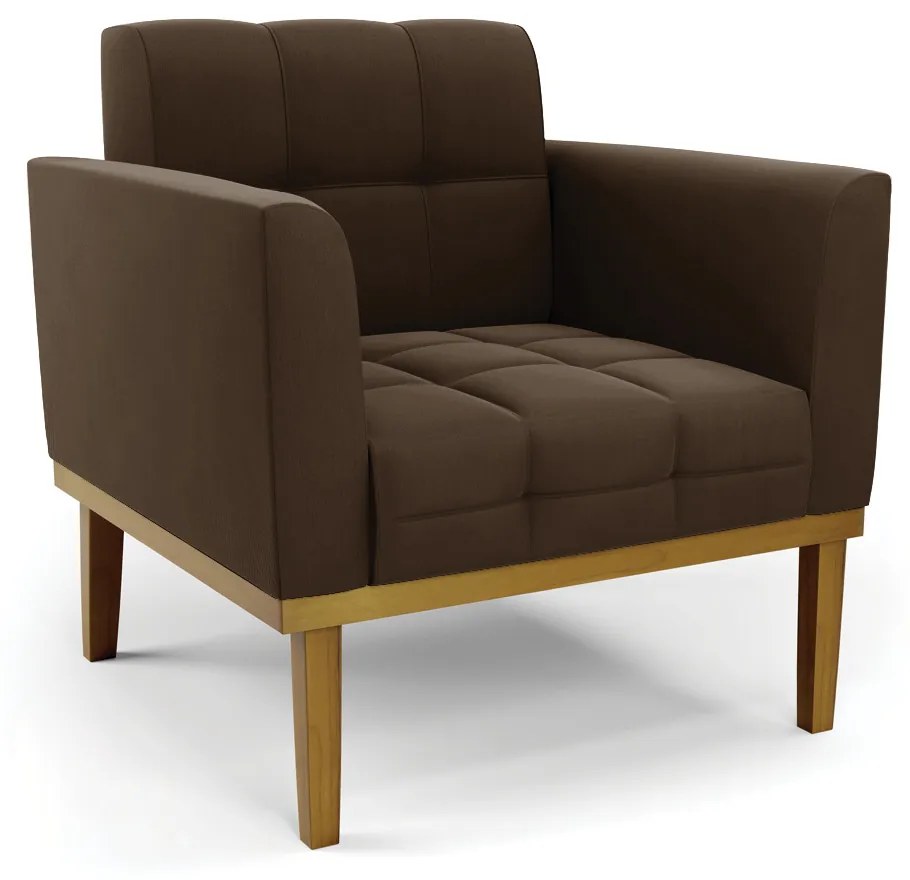 Namoradeira com 2 Poltronas Base de Madeira Castanho Elisa Suede D03 - D'Rossi - Marrom