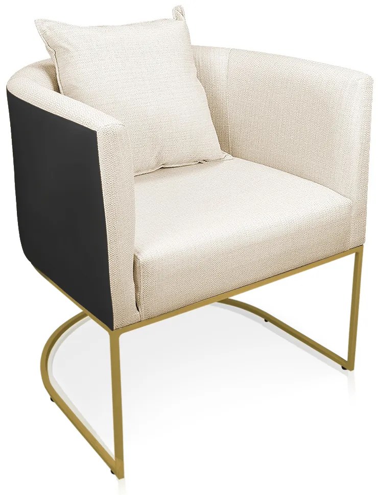 Poltrona Paola Corano Preto com Linho Base Metálica Dourado D03 - D'Rossi - A19 Grosso Bege