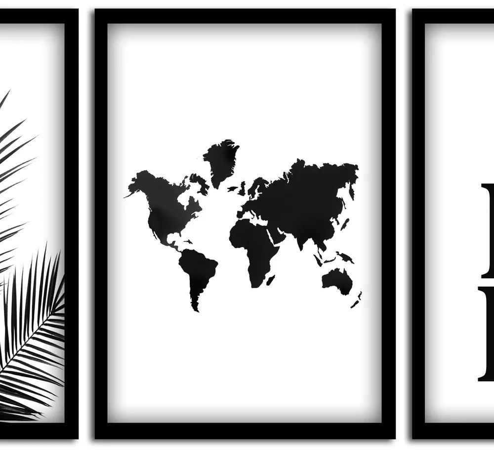 Kit 03 Quadros Decorativos "Mapa" 43x33 cm - D'Rossi