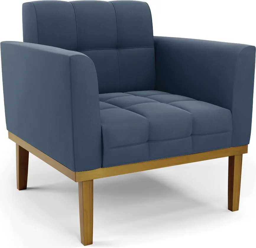 Poltrona Decorativa Karen Pés Fixo em Madeira Castanho Suede Azul Marinho G19 - Gran Belo