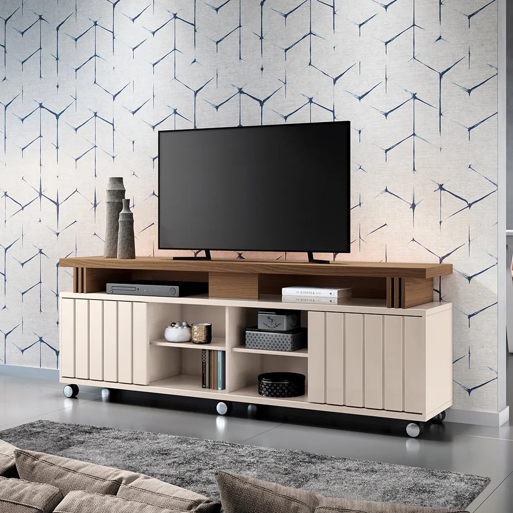 Rack para Sala Bancada de TV 70 Pol 180cm Sora 1.8 H01 - D'Rossi - Off White e Castanho