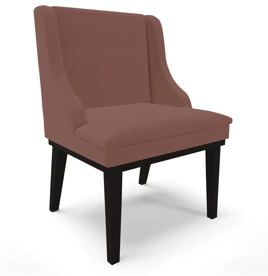 Cadeira de Jantar Liz Veludo Base Fixa Madeira Preto - D'Rossi - Rose