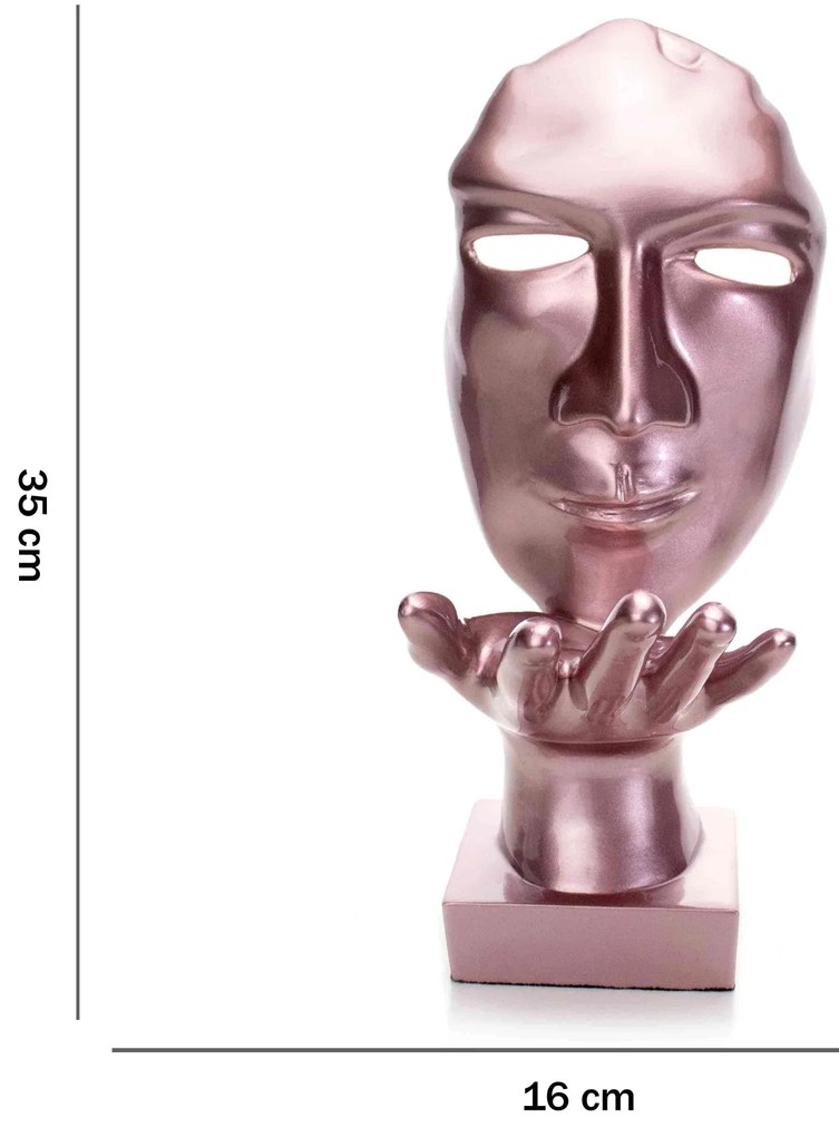 Máscara Sopro Decorativa Rosa Fosco Em Cerâmica 35x16x20 Cm B02 - D'Rossi