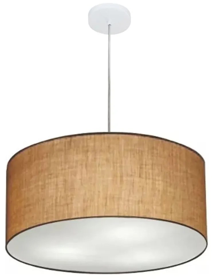 Lustre Pendente Cilíndrico Md-4100 Cúpula em Tecido 50x25cm Palha - Bivolt