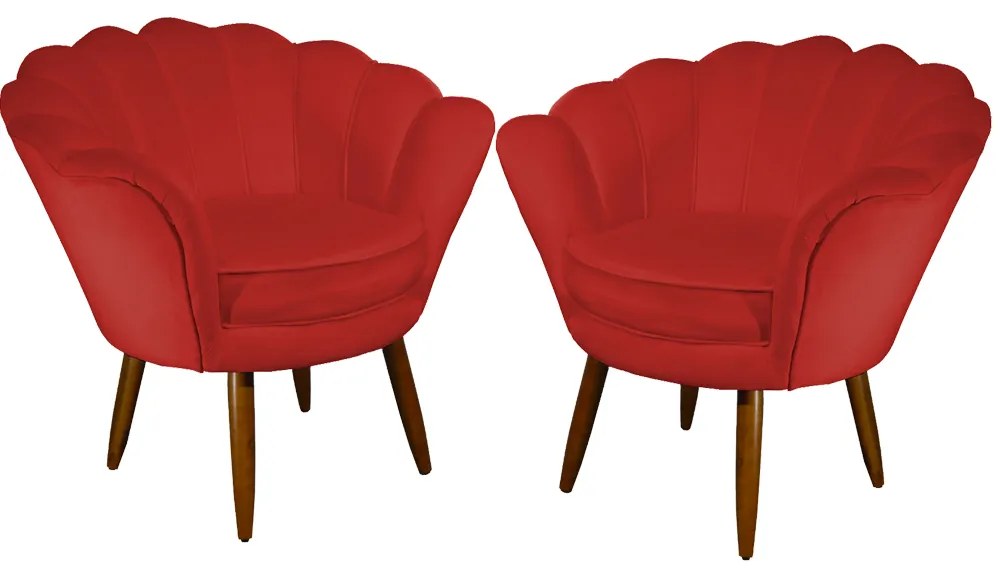 Kit 2 Poltronas Decorativas Pétala Pés Palito Suede Vermelho - Sheep Estofados
