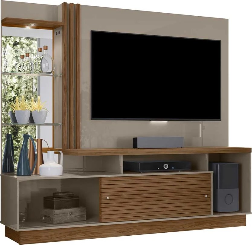 Home Theater Stall 2 Portas 2 Prateleiras Iluminação LED MDP até 60 Fendi/Naturale G97 - Gran Belo