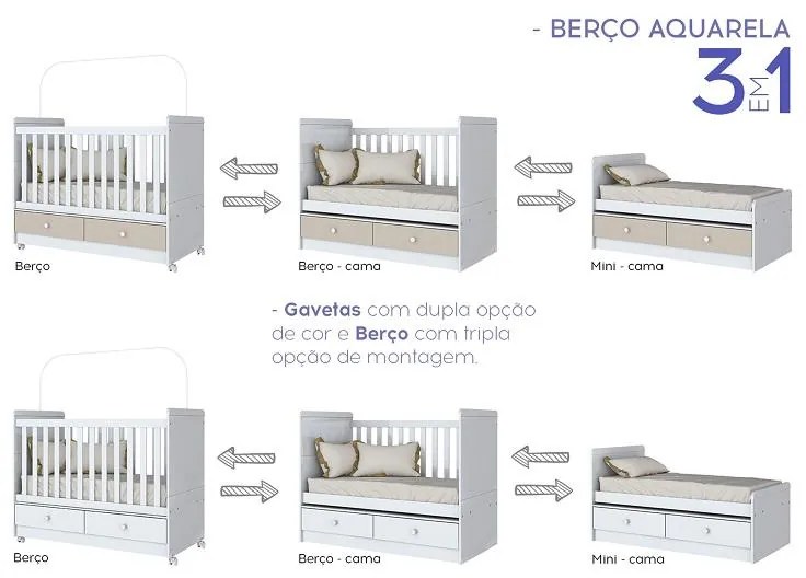 Berço Mini Cama Aquarela 2 Gavetas - Branco