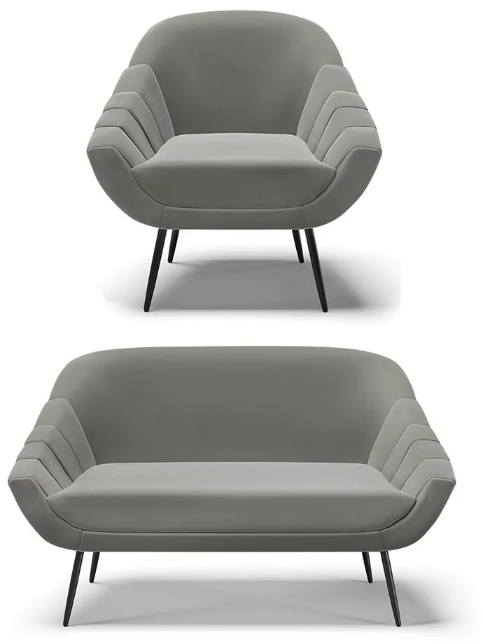 Kit 01 Namoradeira 02 Lugares e 01 Poltrona Giovana Suede Grafite Pés Palito de Ferro - D'Rossi