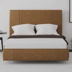 Cama Casal Flutuante Com Cabeceira 140cm Lyra Sintético Camel S05 - Mp