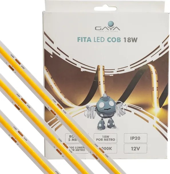 Fita De Led Cob 18W Por Metro 12V Irc90 5M 6000K