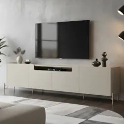 Rack TV 75 Pol 220cm 4 Portas Lisas Blen Luna/Dourado I06 - Mpozenato