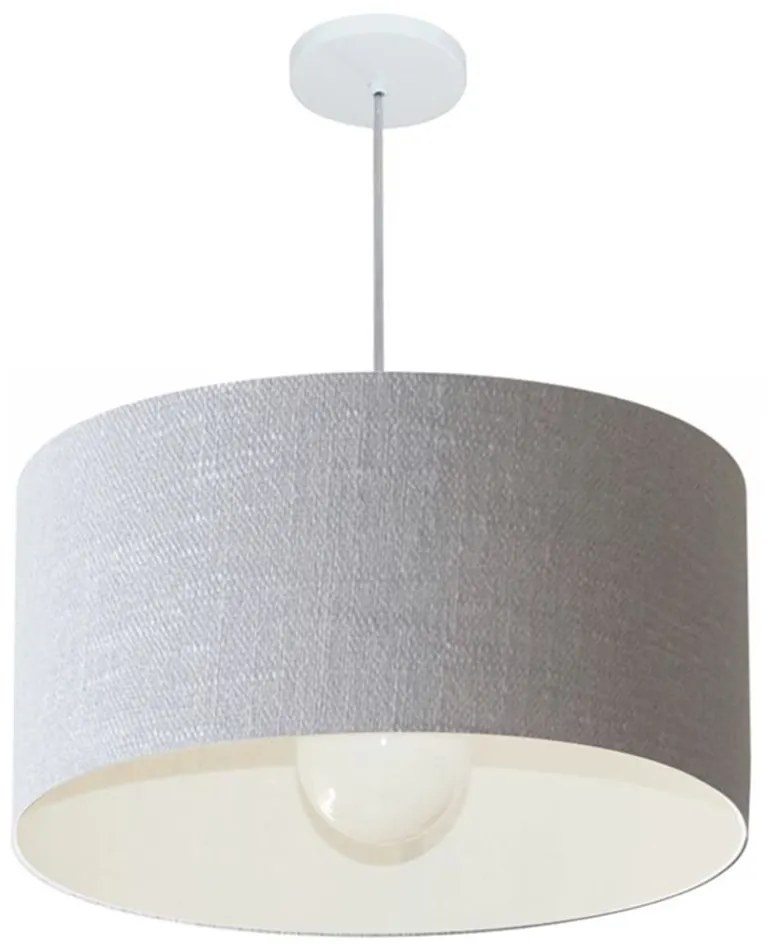 Lustre Pendente Cilíndrico Md-4208 Cúpula em Tecido 55x30cm Rustico Cinza - Bivolt