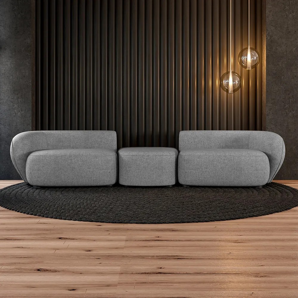 Sofá Versátil Sala de Estar Egito 322cm Modulado Linho Cinza Manchado G52 - Gran Belo