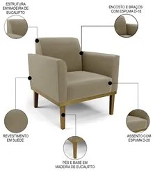 Poltrona Base Madeira Castanho Kit 2 Maressa Suede Marrom RT - Ibiza
