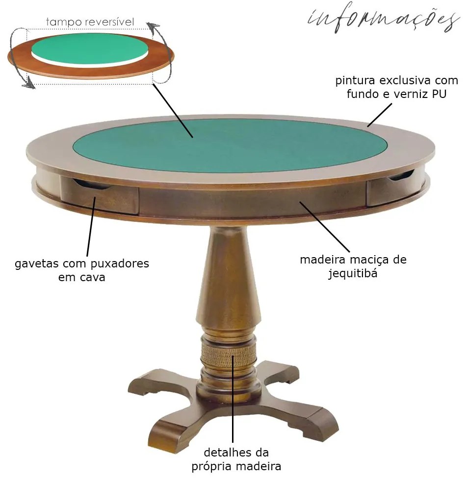 Mesa de Jogos Carteado Victoria Redonda Tampo Reversível Amêndoa com 2 Cadeiras Liverpool Corino Preto Liso G36 G15 - Gran Belo