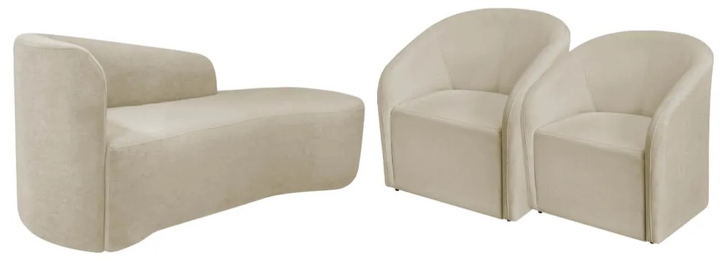 Kit Sofá Curvo França 160cm LD. e 2 Poltronas Luiza Max Conforto, Elegância e Design Moderno Linho