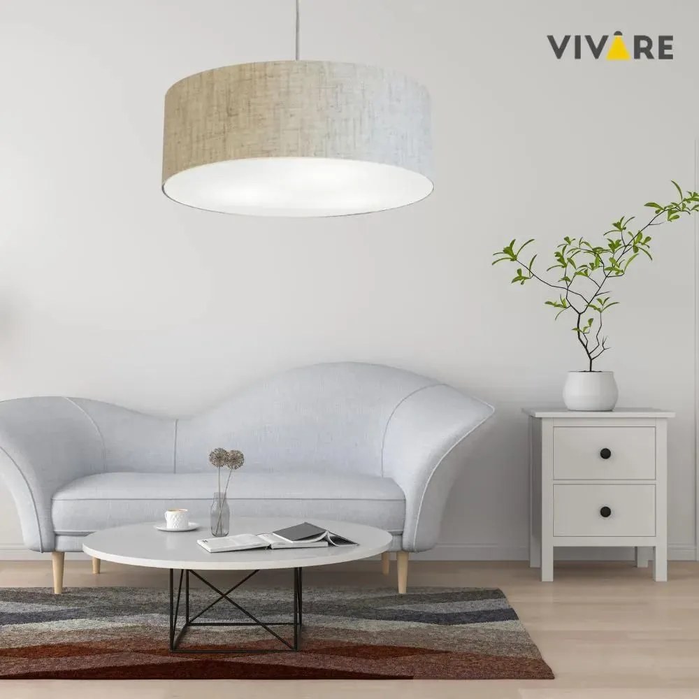 Lustre Pendente Cilíndrico Md-4079 Cúpula em Tecido 60x21cm Rustico Bege - Bivolt