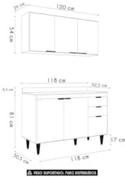 Armário de Cozinha Com Tampo CP01 120cm Pérola Freijó/Grafite Z34 - Mp
