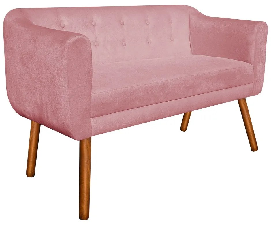 Namoradeira 02 Lugares Julia Suede Rose 140 cm Pés Palito Castanho - D'Rossi