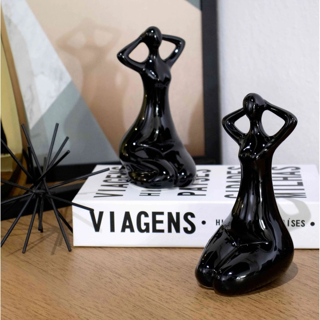 Escultura Mulher Em Porcelana Preto 17x8 Cm - D'Rossi