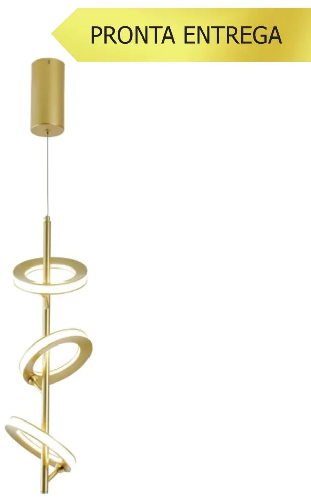 Pendente Anillo 20X61Cm Vertical Led 40W 3000K Bivolt Alumínio Dourado...