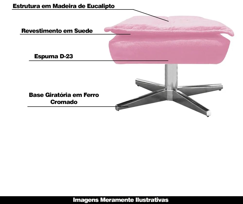 Puff Decorativo Base Giratória Cromada Charger Suede Rosa G19 - Gran Belo