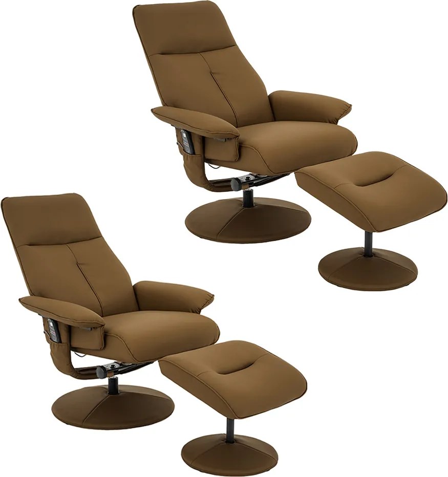 Kit 2 Poltronas de Massagem Arizona Giratória com Apoio de Pés e Reclinável Pu Caramelo G56 - Gran Belo