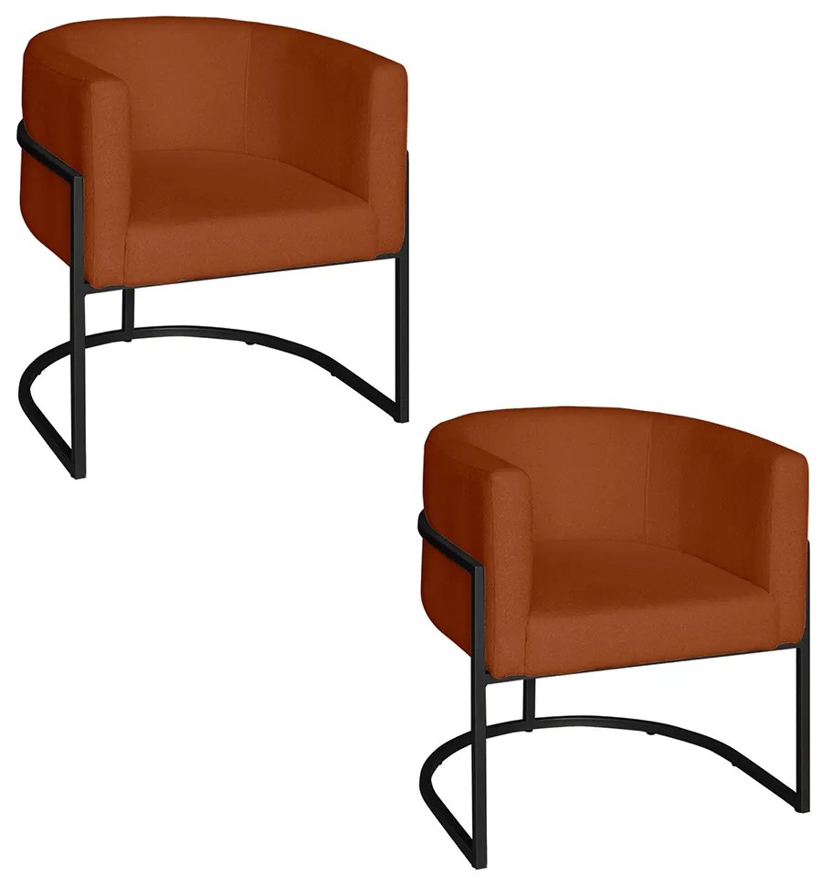 Poltrona Base Industrial Preto Kit 2 Lety Veludo - Terracota