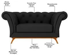 Sofá para Sala de Estar 150cm 1 Lugar Base Madeira Império C-05 Corano