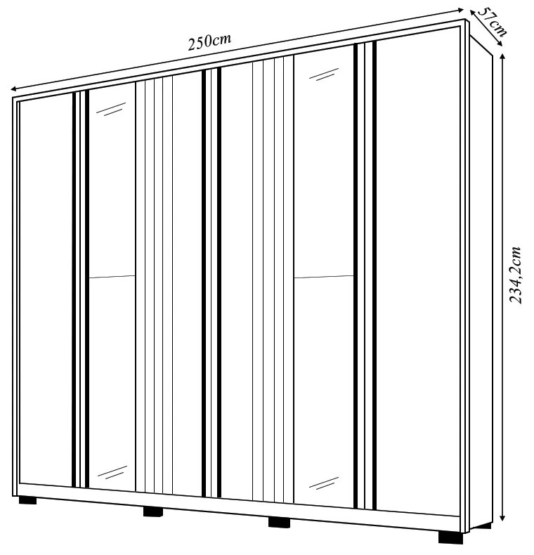Guarda Roupa Casal Nilus 6 Portas com 2 Espelhos 4 Gavetas Ripado MDP Freijo/OffWhite G11 - Gran Belo