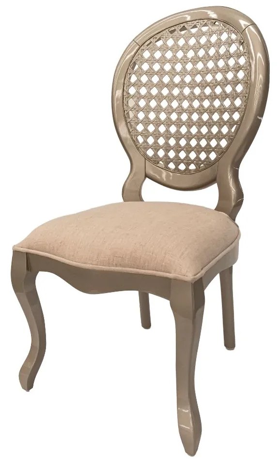 Cadeira Medalhão Adoriable Palha no Encosto - Fendi Lumière - Tecido Pisa Beige  Kleiner