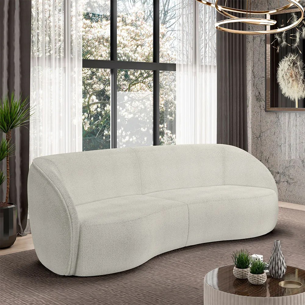 Sofá Decorativo Sala de Estar Bipartido 288cm Clarke Bouclê OffWhite G45 - Gran Belo